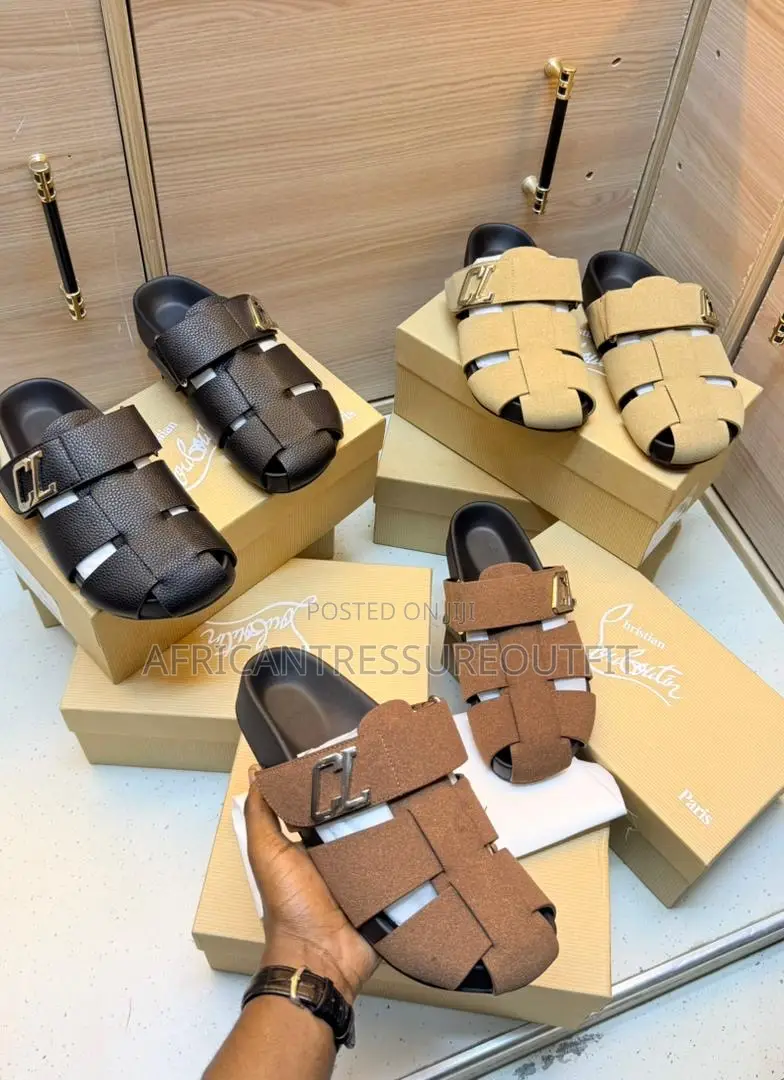 Christian Louboutin Sandal Are Beige Suede and Cl Branded Strap Detail