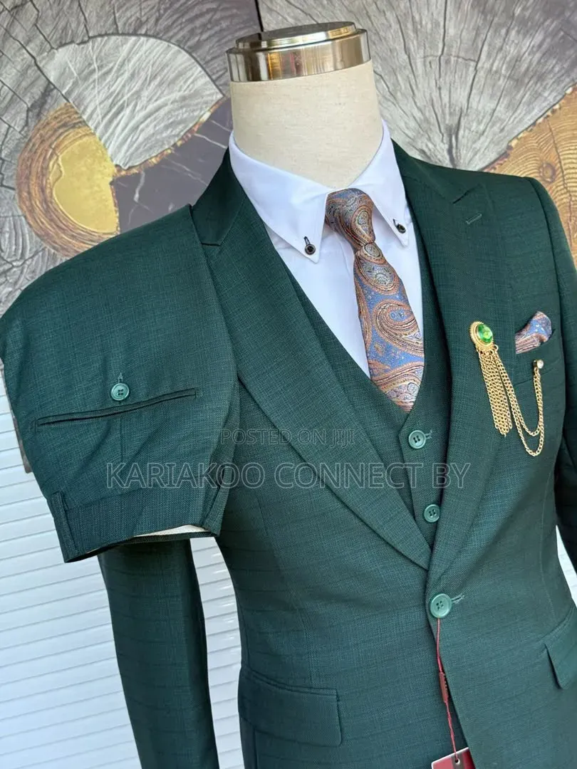 Premium Emerald Green Windowpane 3-Piece Slim Fit Suit