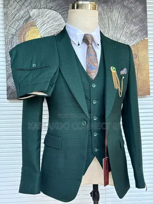 Premium Emerald Green Windowpane 3-Piece Slim Fit Suit
