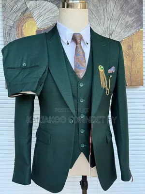 Premium Emerald Green Windowpane 3-Piece Slim Fit Suit