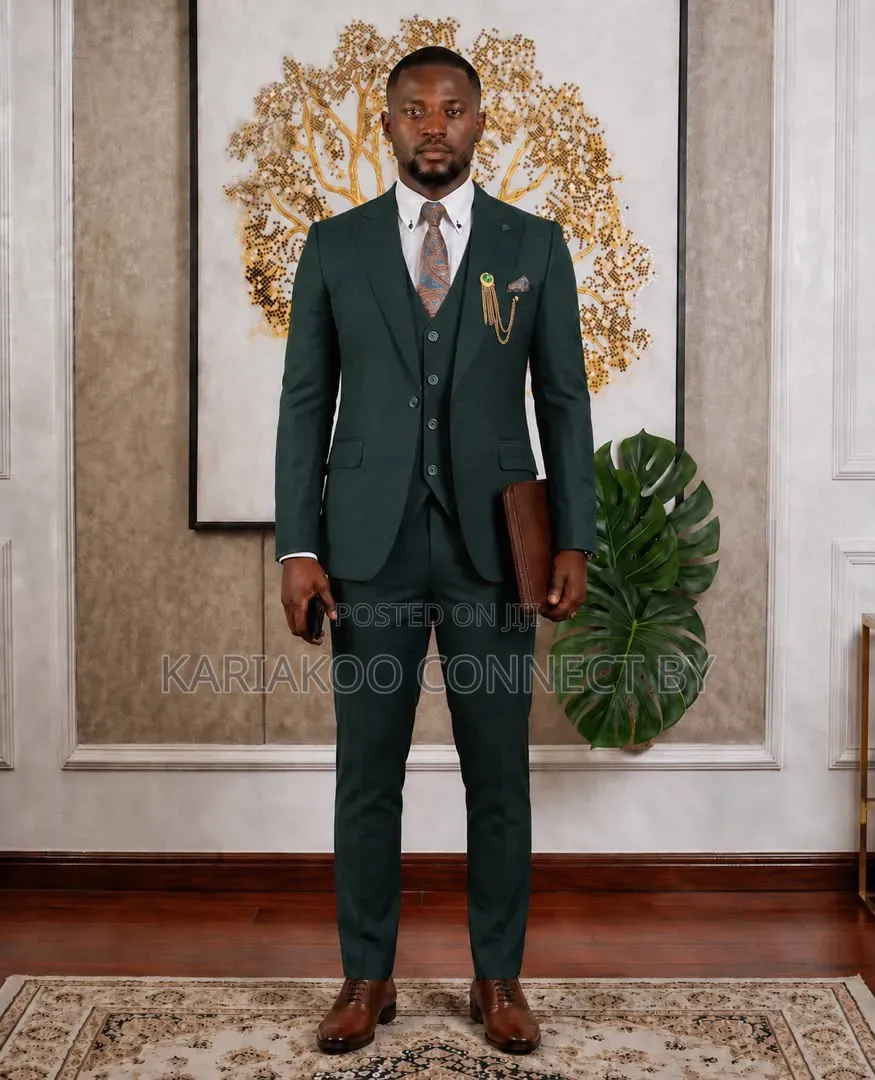 Premium Emerald Green Windowpane 3-Piece Slim Fit Suit