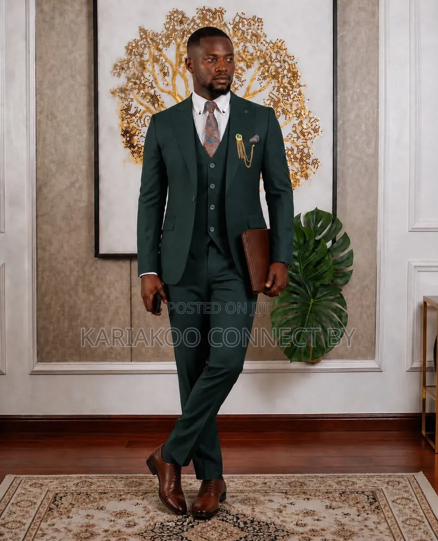Premium Emerald Green Windowpane 3-Piece Slim Fit Suit