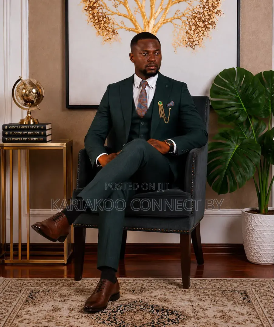 Premium Emerald Green Windowpane 3-Piece Slim Fit Suit