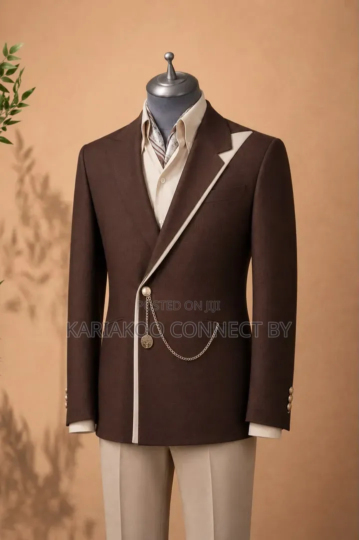 Premium Chocolate Brown Asymmetrical 3-Piece Slim Fit Suit