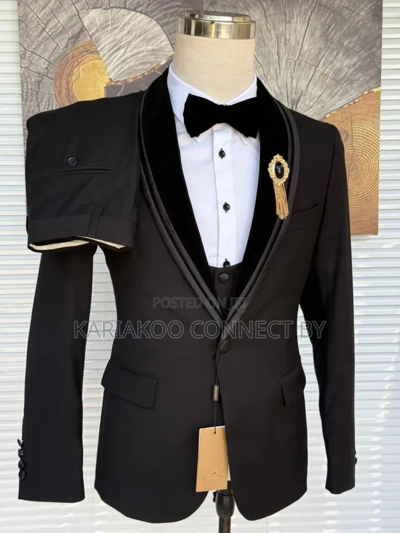 Premium Black Tuxedo Velvet Shawl Lapel 3-Piece Suit