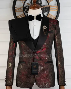 Luxury Red Gold Brocade Dinner Jacket 3-Piece Suit
