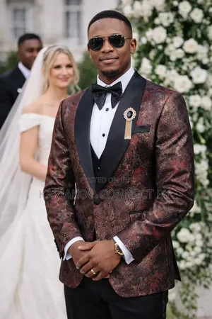 Luxury Red Gold Brocade Dinner Jacket 3-Piece Suit