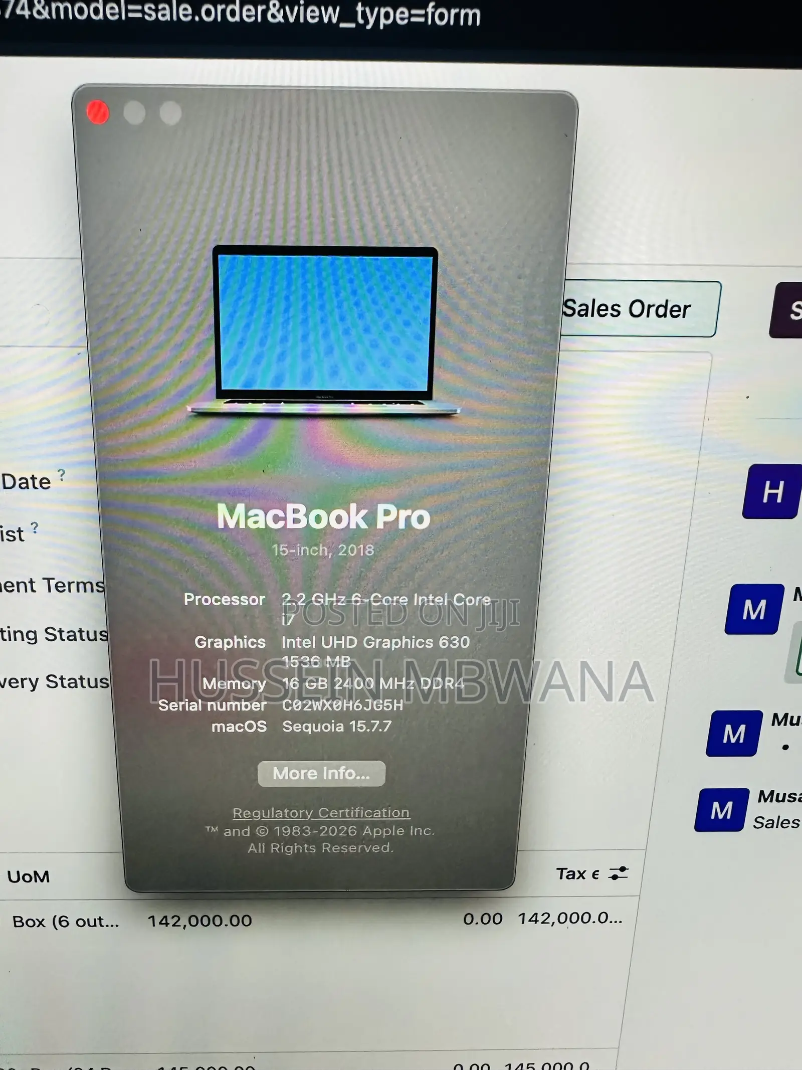 Laptop Apple MacBook Pro 2018 16GB Intel Core i7 SSD 256GB