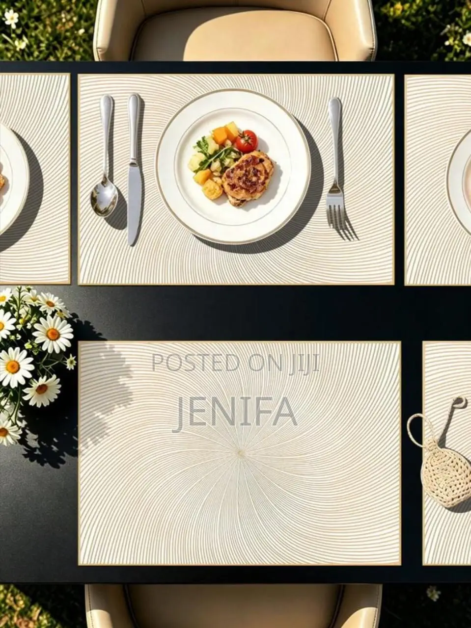 Table Mat White Gold, White Silver Color 6pcs