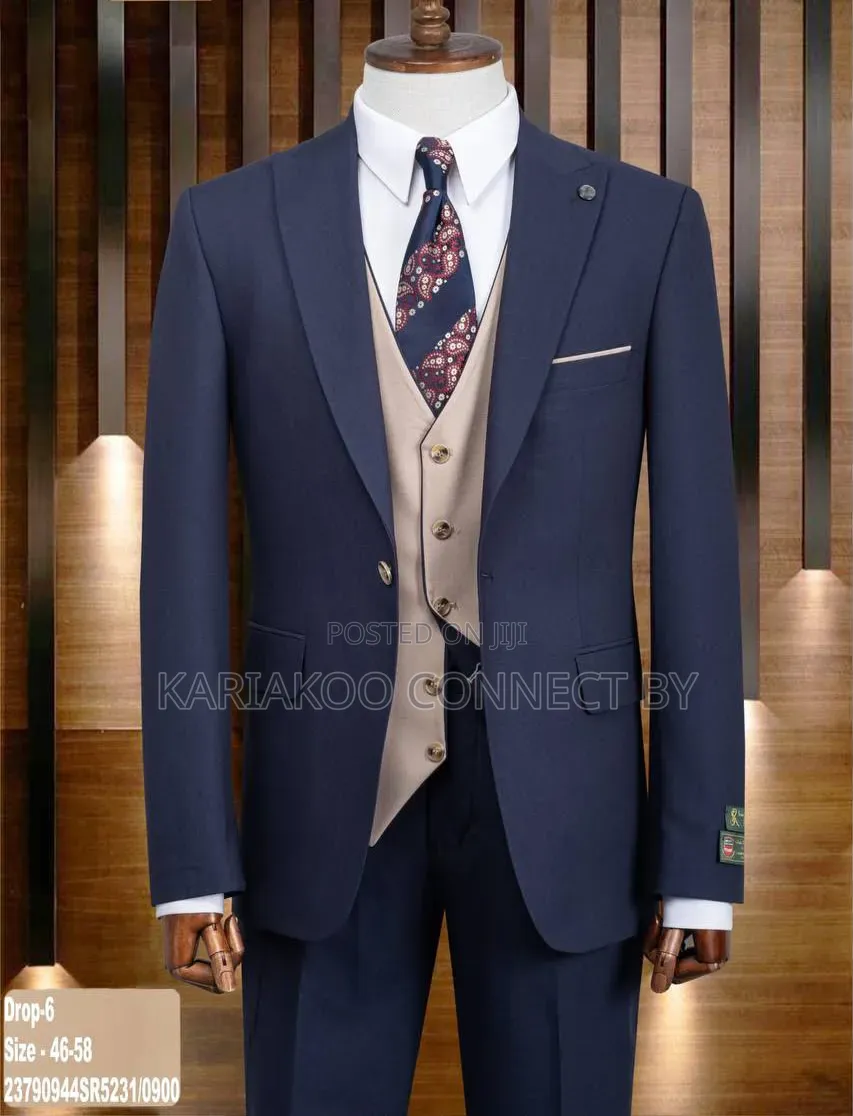 The Executive Navy Blue Beige 3-Piece Suit