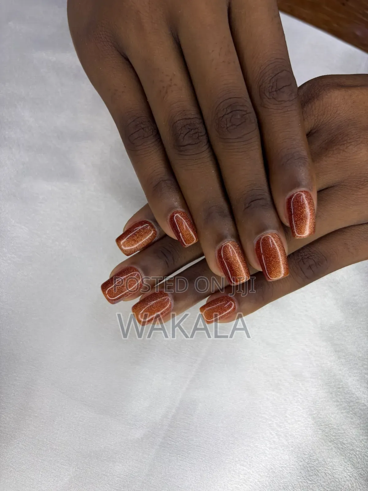 Hard Gel Nails - Copper Cat Eye Magnet | Squoval Shape