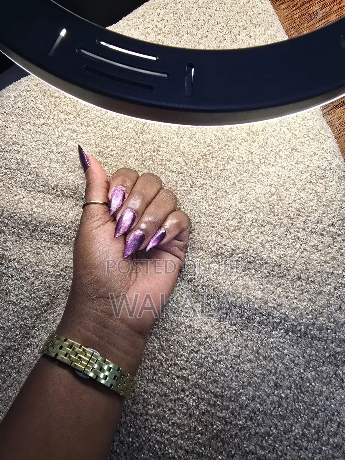 Hard Gel Stiletto Nails - Purple Cat Eye