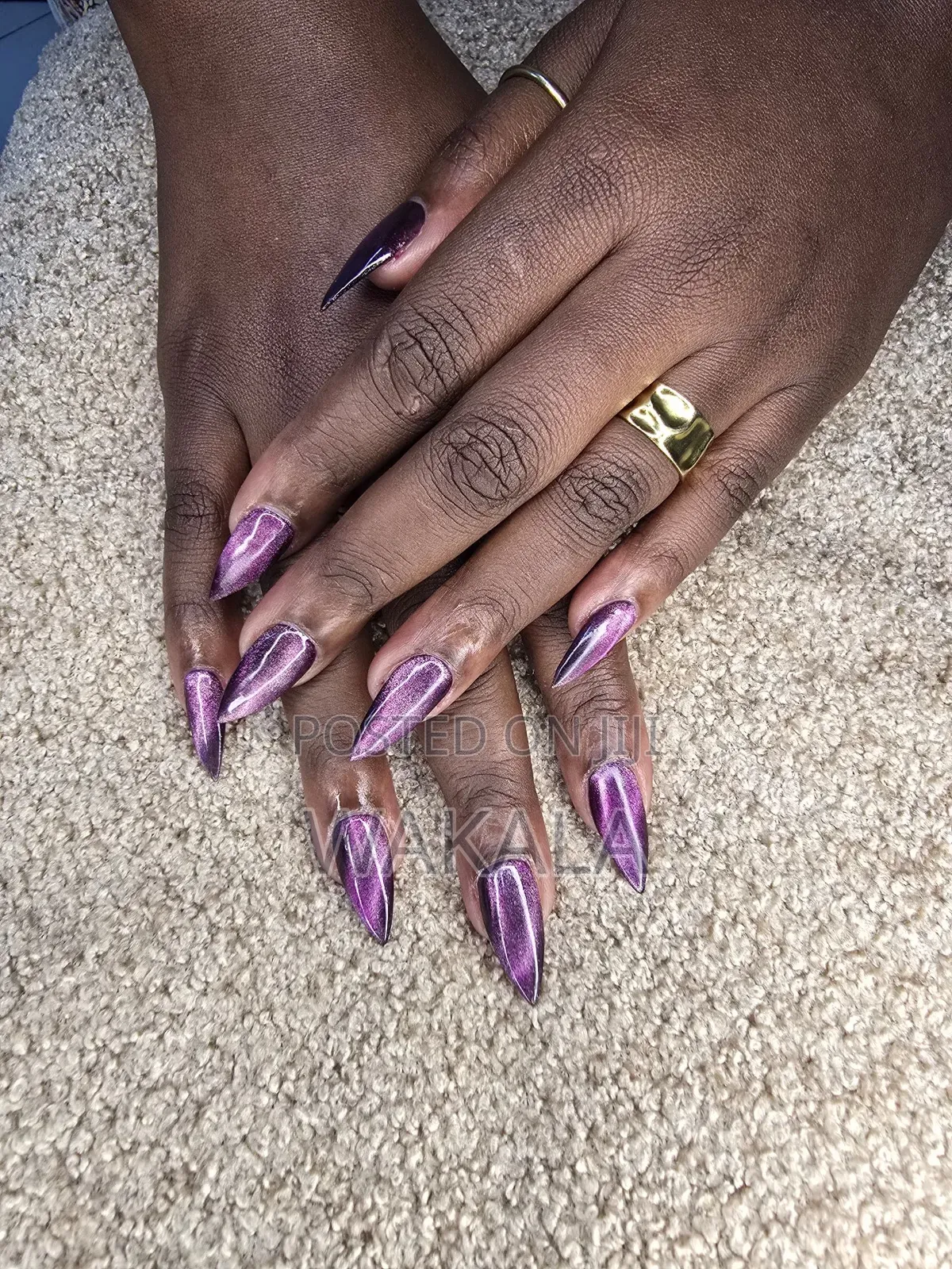 Hard Gel Stiletto Nails - Purple Cat Eye