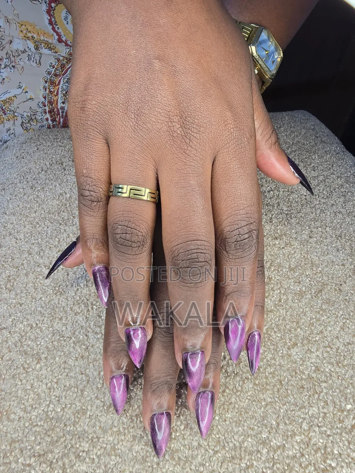 Hard Gel Stiletto Nails - Purple Cat Eye