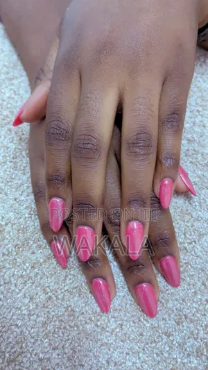 Hard Gel Nails - Hot Pink Glitter | Medium Almond