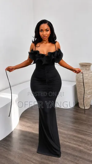 Pleated Ruffle Gown Dress