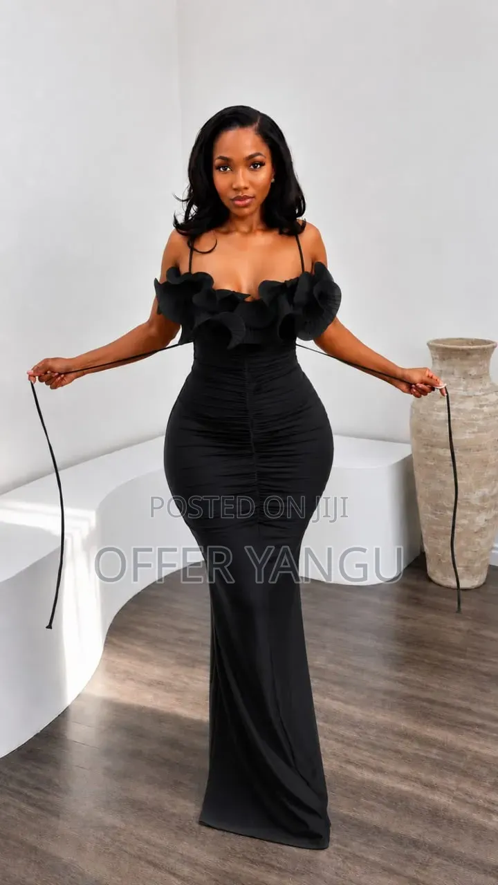 Pleated Ruffle Gown Dress