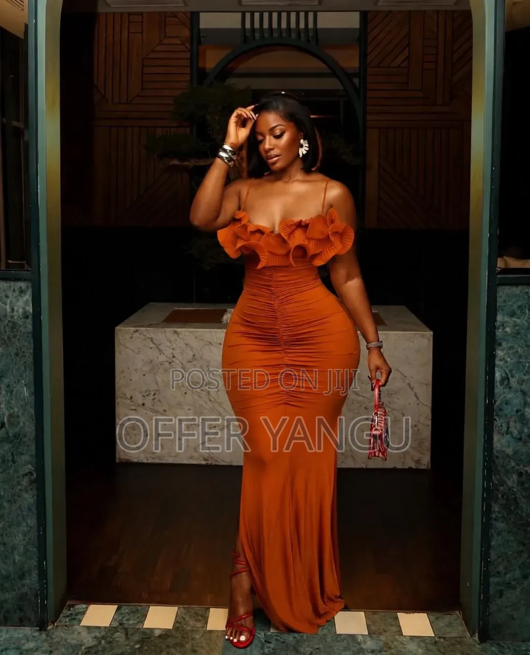 Pleated Ruffle Gown Dress