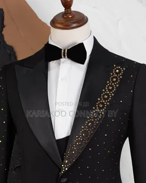 Premium Carlos Cardini 3-Piece Groom Suit With Gold Rhinestones