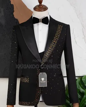 Premium Carlos Cardini 3-Piece Groom Suit With Gold Rhinestones