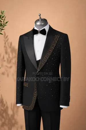 Premium Carlos Cardini 3-Piece Groom Suit With Gold Rhinestones
