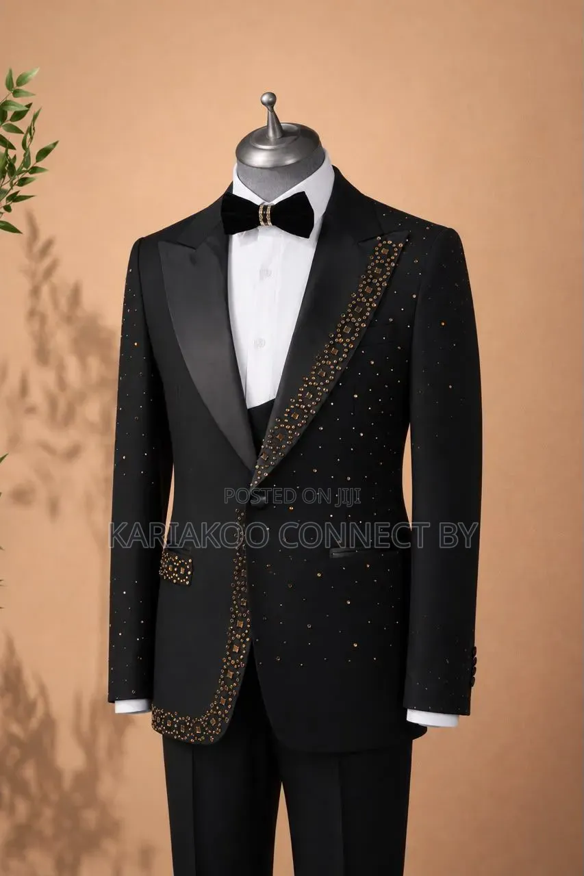 Premium Carlos Cardini 3-Piece Groom Suit With Gold Rhinestones