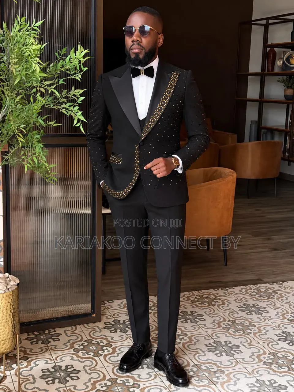 Premium Carlos Cardini 3-Piece Groom Suit With Gold Rhinestones