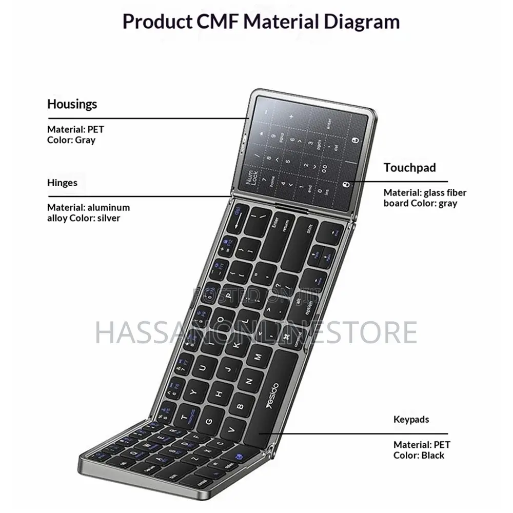 Yesido Kb49 Tri-Fold Wireless Bluetooth-Compatible Keyboard
