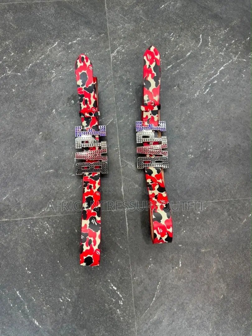 A Bathing Bape Belts With Rhinestone Encrusted Bape Logo Buckle