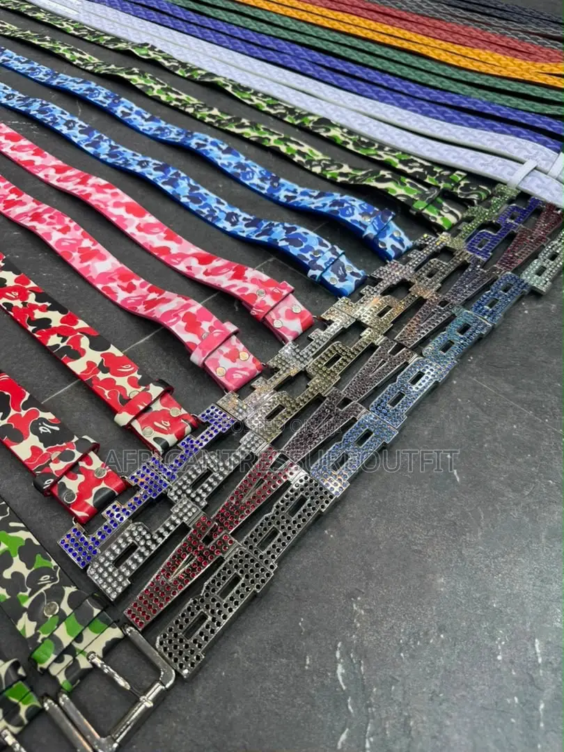 A Bathing Bape Belts With Rhinestone Encrusted Bape Logo Buckle