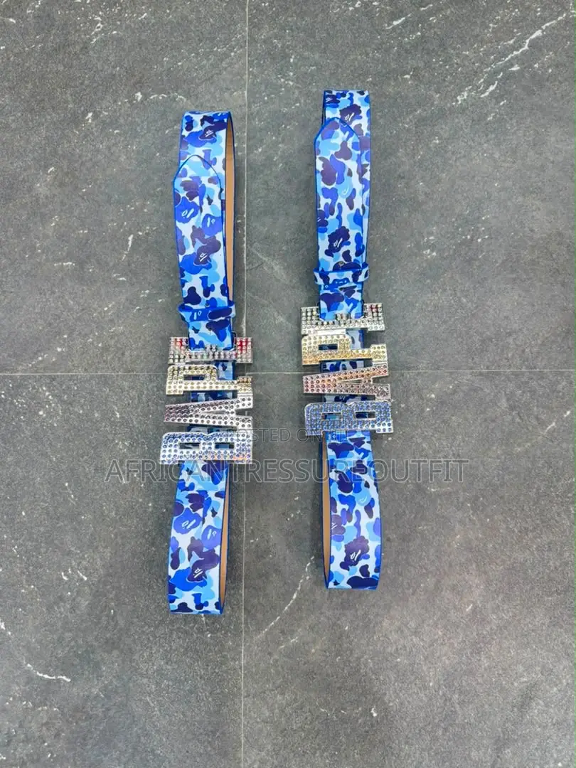 A Bathing Bape Belts With Rhinestone Encrusted Bape Logo Buckle