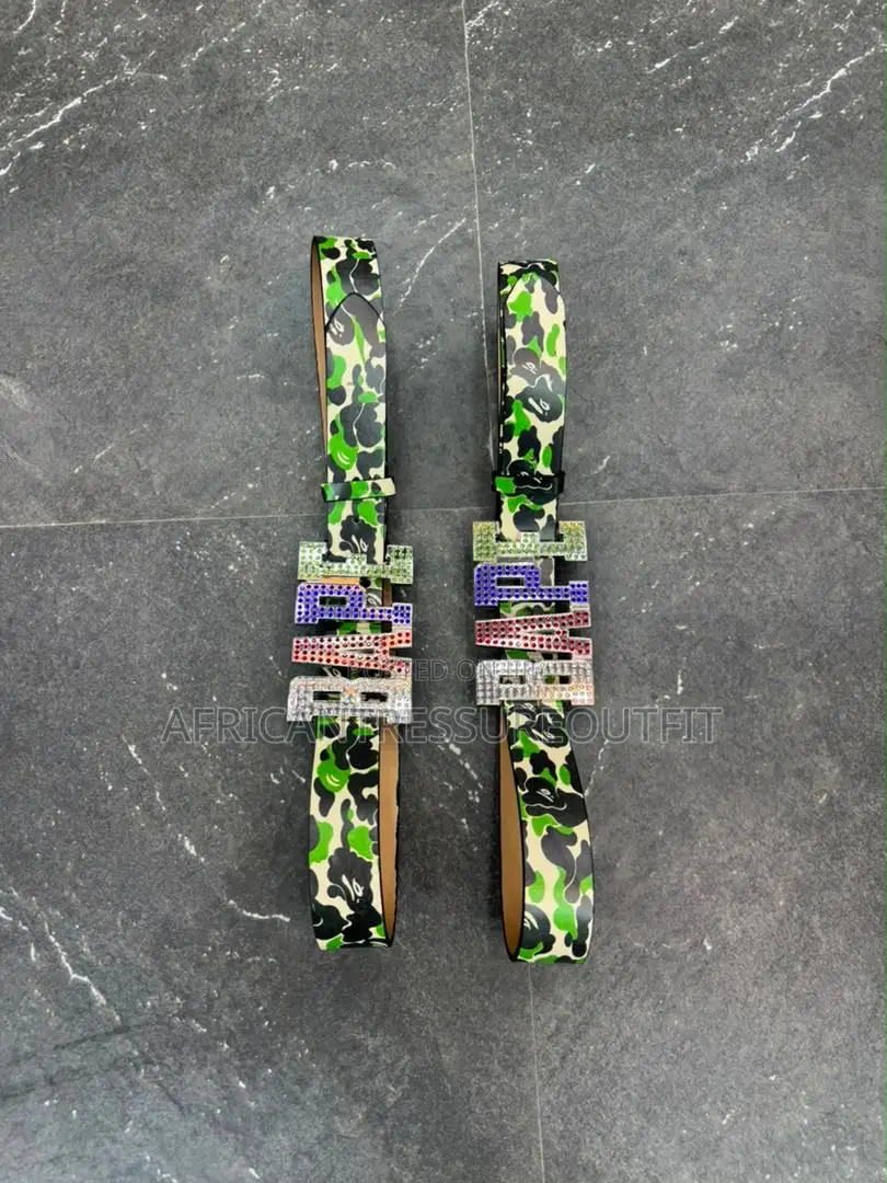 A Bathing Bape Belts With Rhinestone Encrusted Bape Logo Buckle