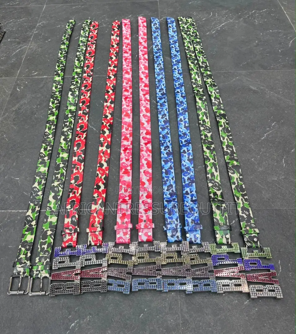 A Bathing Bape Belts With Rhinestone Encrusted Bape Logo Buckle