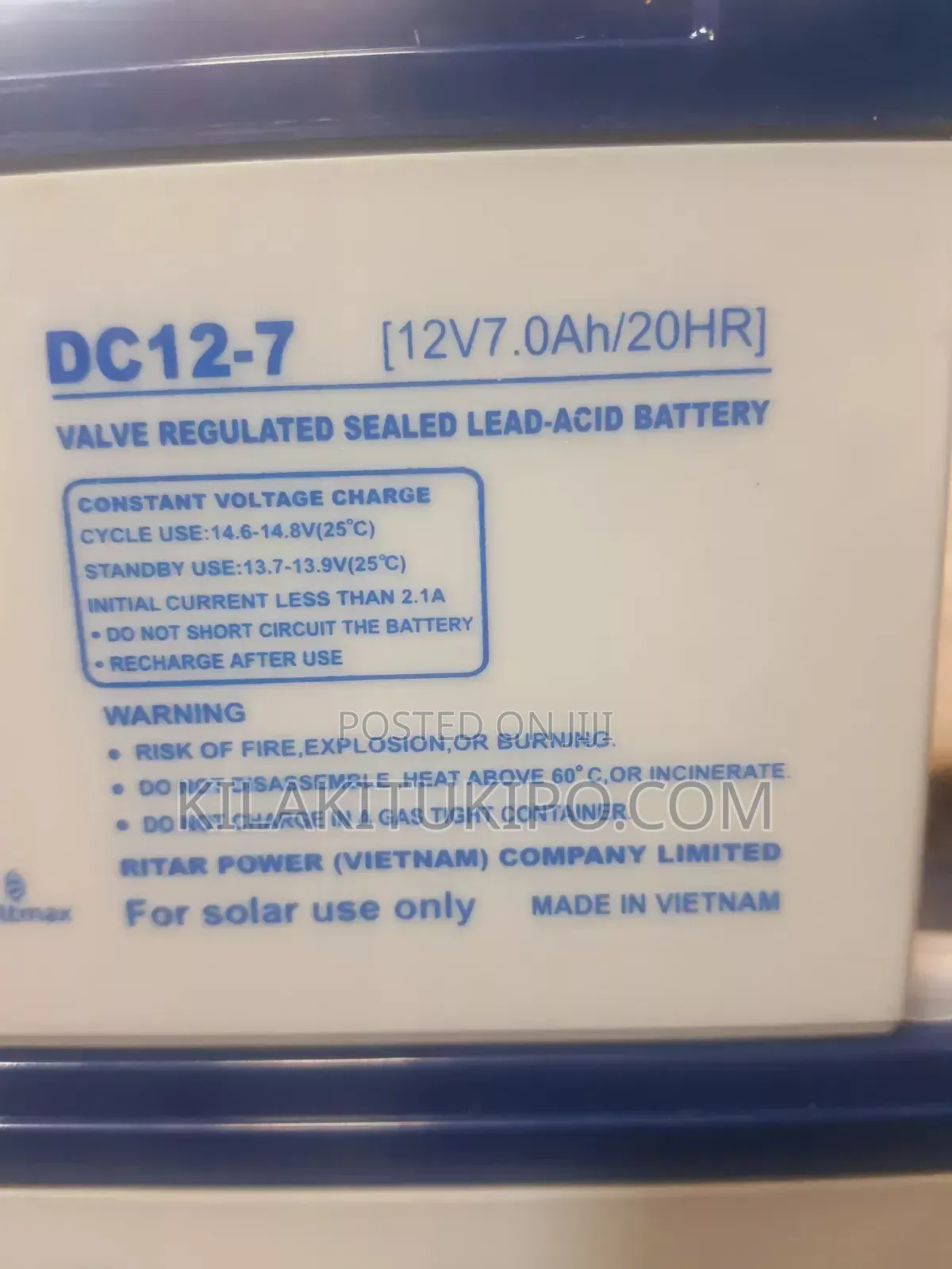 Rita Battery Dc:12v ~7ah/20hrs