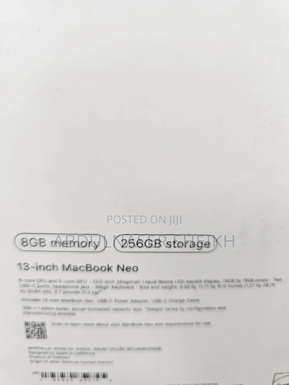 New Laptop Apple MacBook Neo 2026 8GB SSD 256GB
