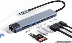 Type C 8 in 1 Usb-C Hub Adapter Hdmi, 2 Usb, Rj45, Pd