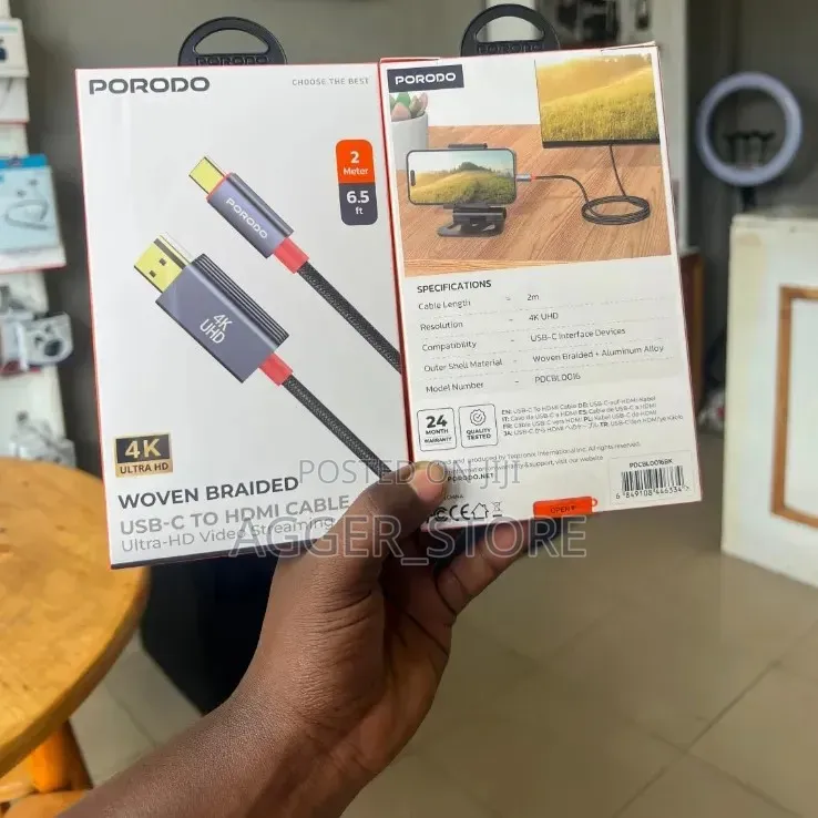Porodo Woven Braided Usb-C to Hdmi Cable