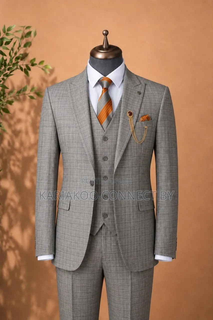 Premium Light Grey Textured 3-Piece Suit