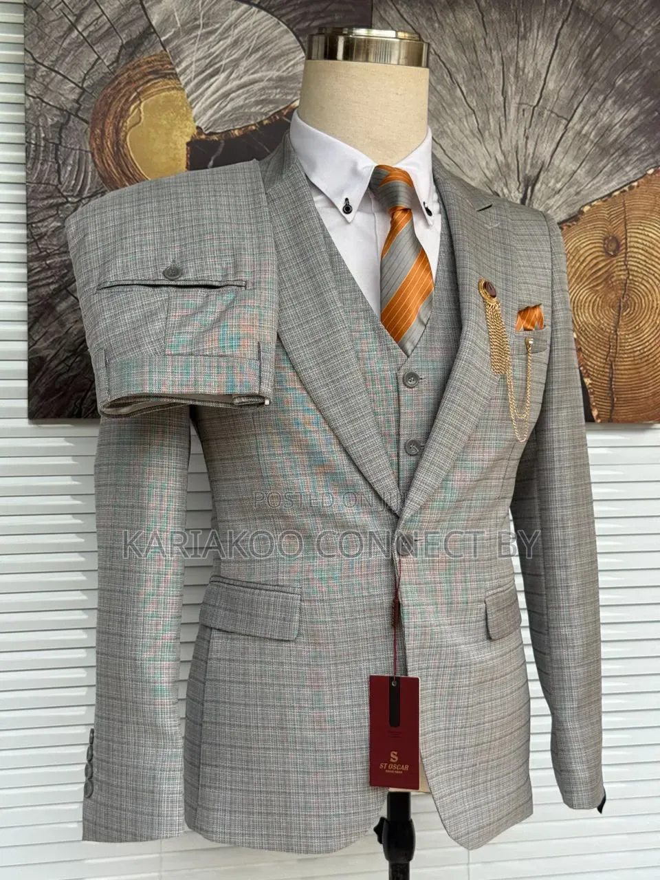 Premium Light Grey Textured 3-Piece Suit