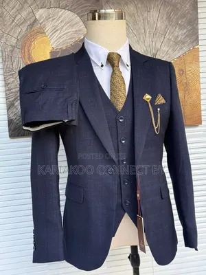 Premium Navy Blue Textured 3-Piece Suit