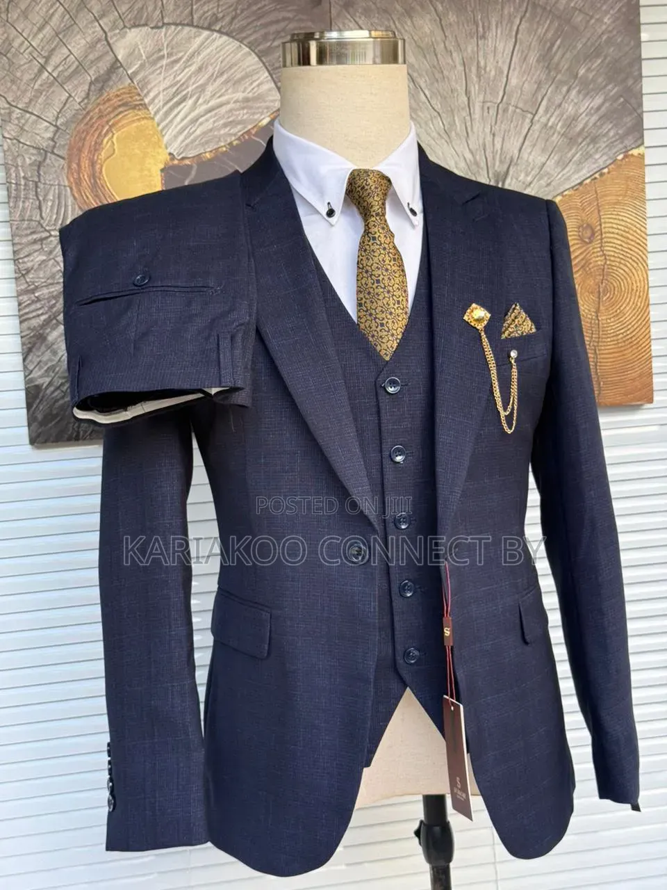 Premium Navy Blue Textured 3-Piece Suit