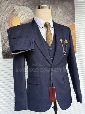 Premium Navy Blue Textured 3-Piece Suit