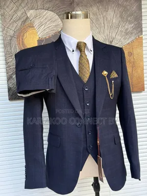 Premium Navy Blue Textured 3-Piece Suit