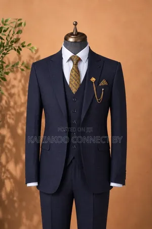 Premium Navy Blue Textured 3-Piece Suit