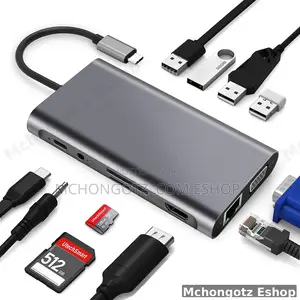 Type C 11 in 1 Hub Adapter (Hdmi, Vga, Lan, Usb 3.0, Sd Card, Audio)