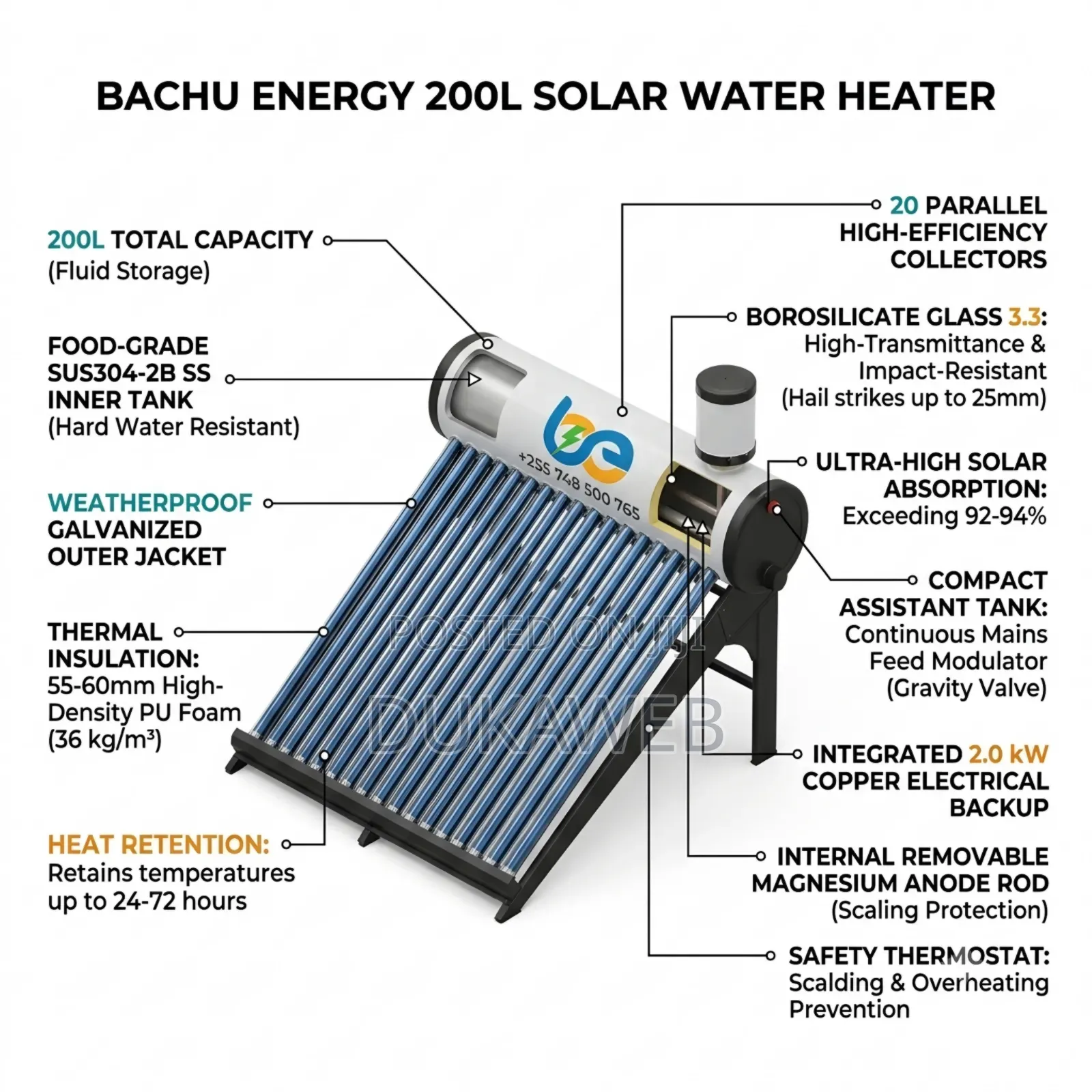 Bachu Energy 200l Solar Water Heater
