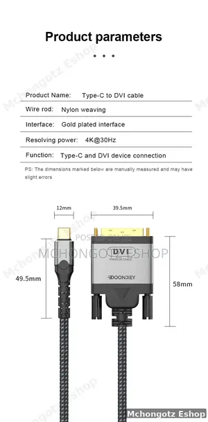 Usb C to Dvi 24+1 Cable 2m 30hz Male to Male Converter