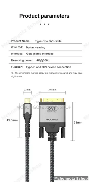 Usb C to Dvi 24+1 Cable 2m 30hz Male to Male Converter