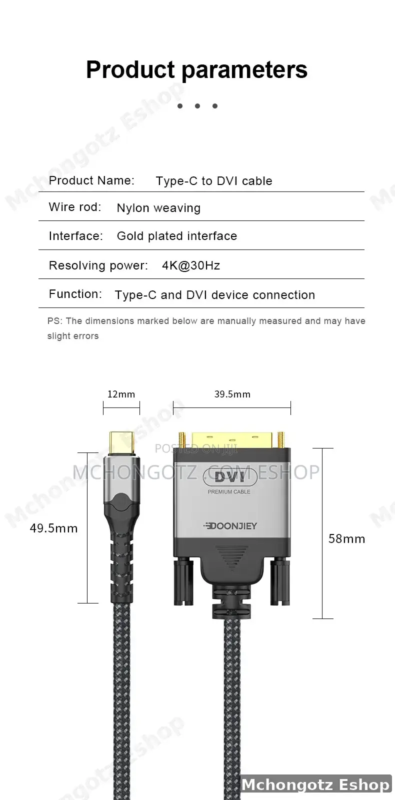 Usb C to Dvi 24+1 Cable 2m 30hz Male to Male Converter