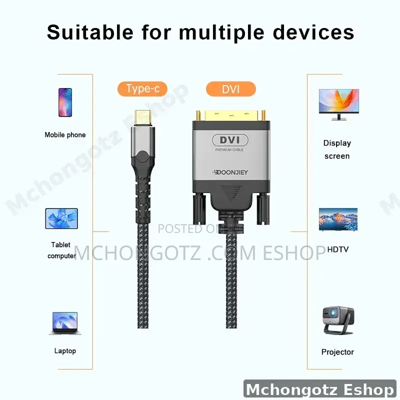 Usb C to Dvi 24+1 Cable 2m 30hz Male to Male Converter